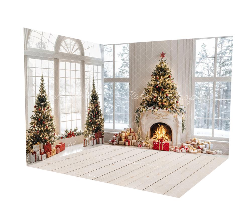 Kate Christmas Trees Fireplace Gifts Window Room Set(8ftx8ft&10ftx8ft&8ftx10ft) - Kate Backdrop AU