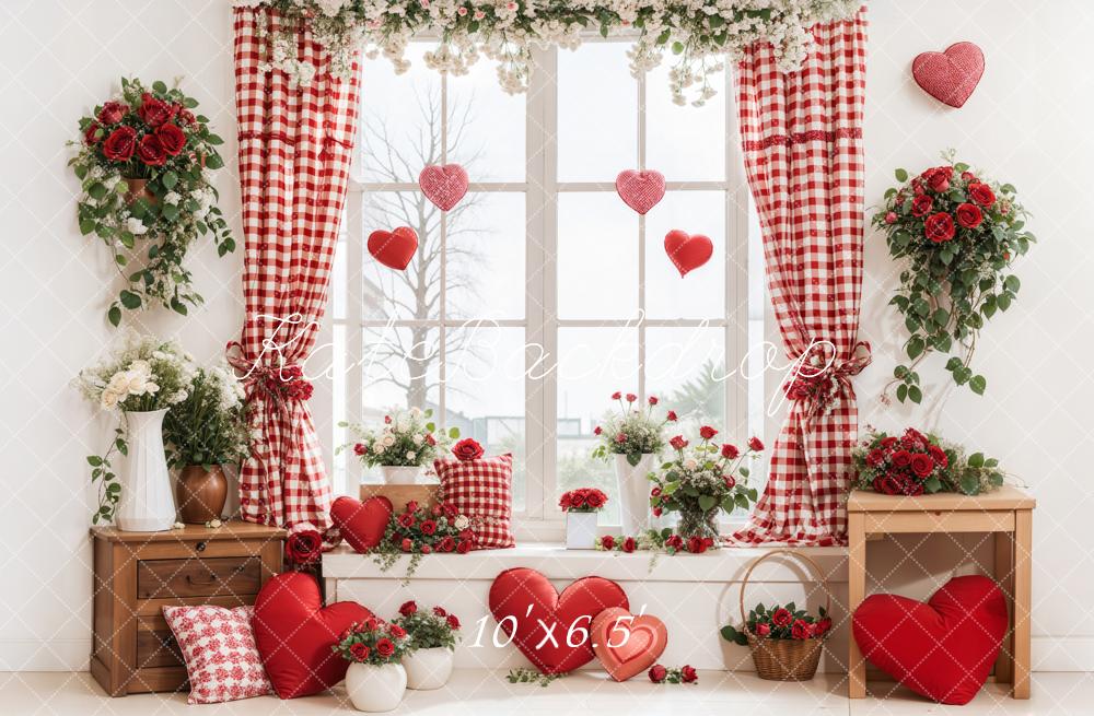 Kate Valentine's Day Window Floral Hearts Backdrop Designed by Emetselch - Kate Backdrop AU
