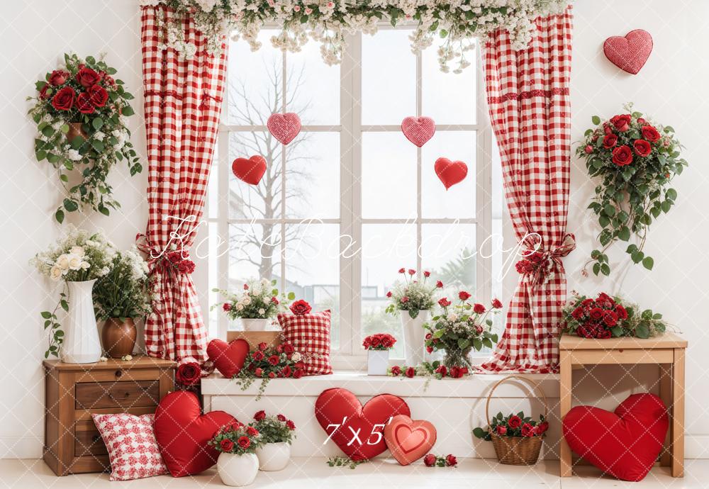 Kate Valentine's Day Window Floral Hearts Backdrop Designed by Emetselch - Kate Backdrop AU