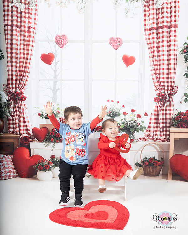 Kate Valentine's Day Window Floral Hearts Backdrop Designed by Emetselch - Kate Backdrop AU