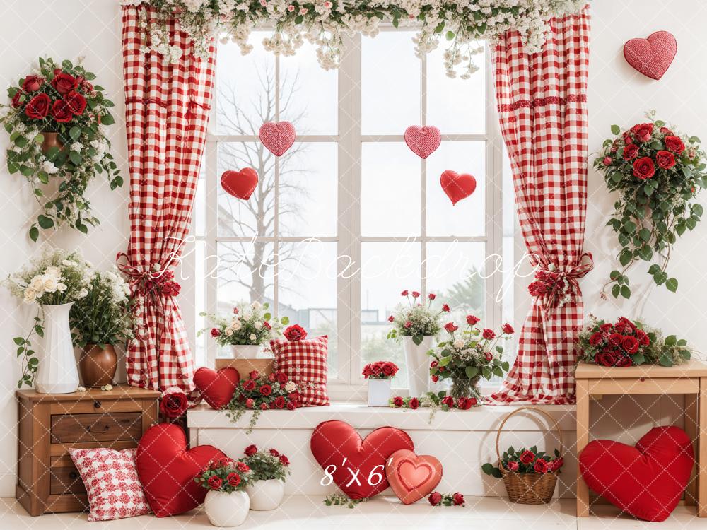 Kate Valentine's Day Window Floral Hearts Backdrop Designed by Emetselch - Kate Backdrop AU