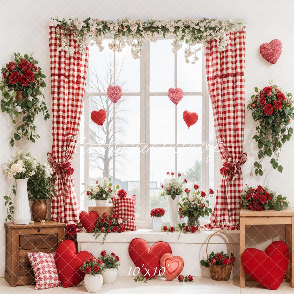 Kate Valentine's Day Window Floral Hearts Backdrop Designed by Emetselch - Kate Backdrop AU