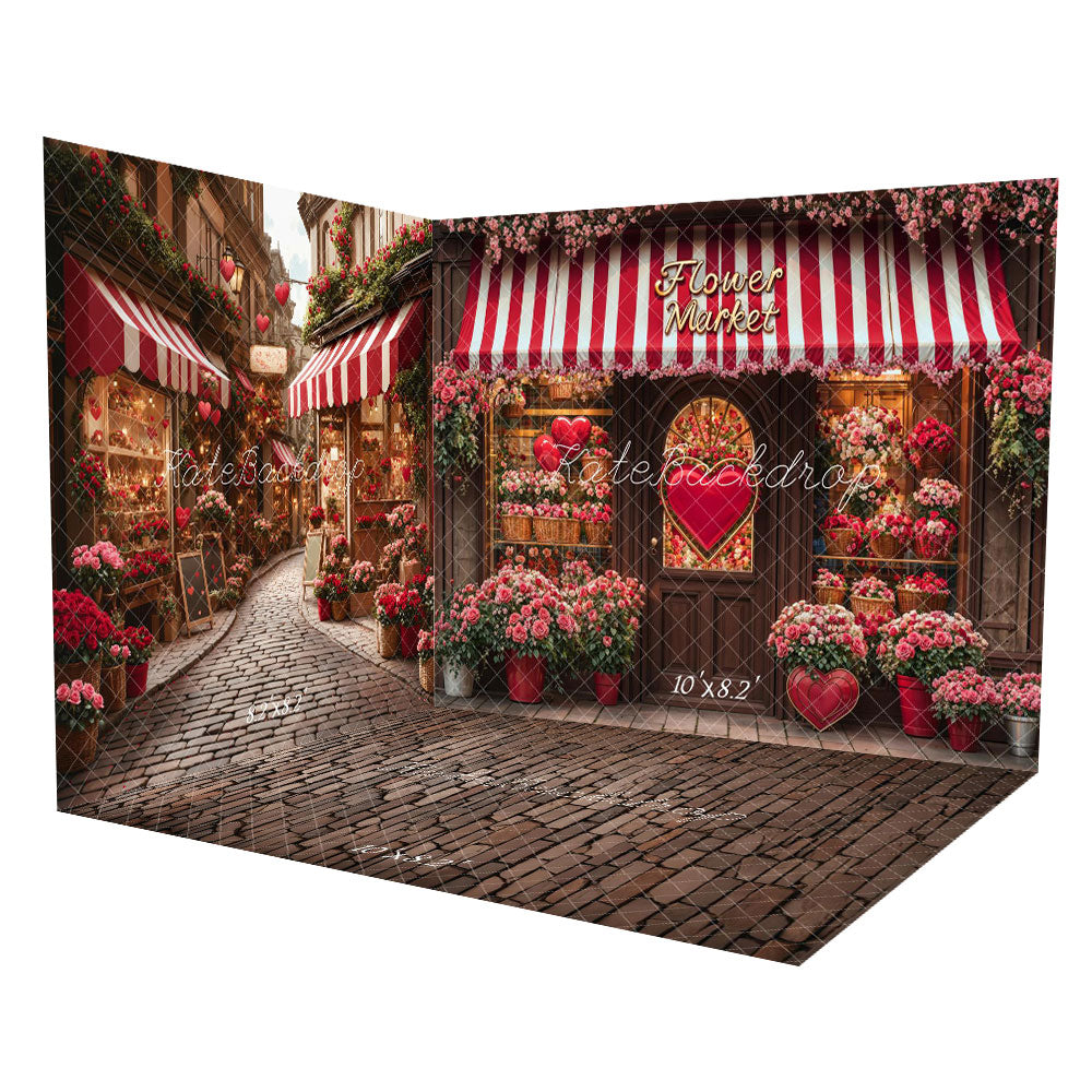 Kate Valentine's Day Flower Shop Street Room Set(8ftx8ft&10ftx8ft&8ftx10ft) - Kate Backdrop AU
