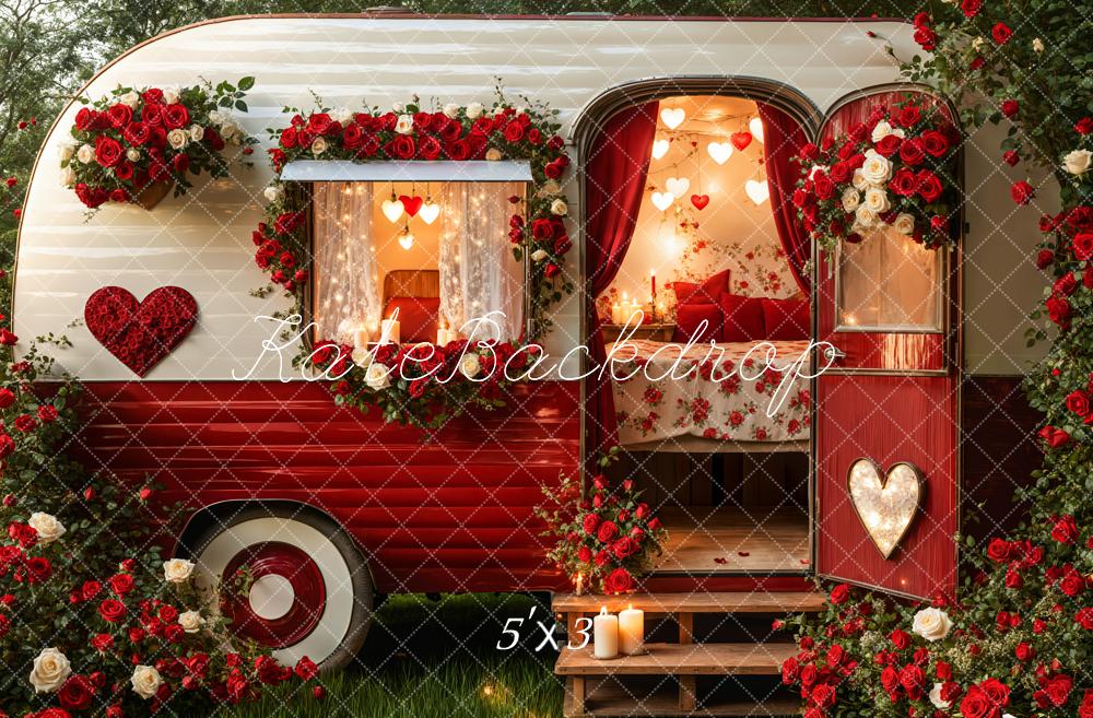 Kate Valentine's Day Romantic Heart Camper Backdrop Designed by Emetselch - Kate Backdrop AU