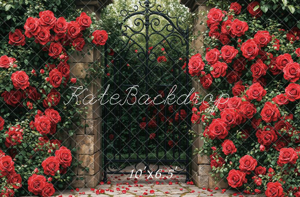 Kate Red Roses Garden Gate Backdrop Designed by Emetselch - Kate Backdrop AU