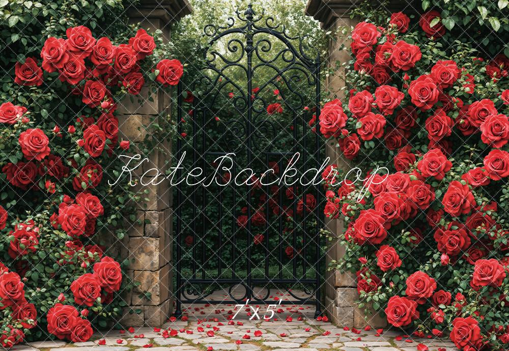 Kate Red Roses Garden Gate Backdrop Designed by Emetselch - Kate Backdrop AU