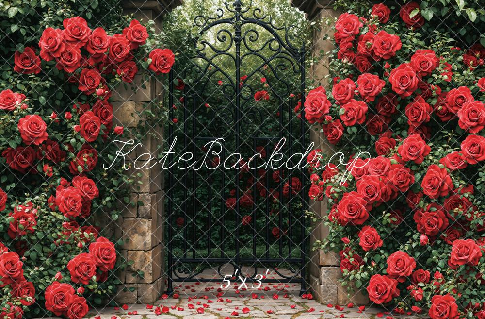 Kate Red Roses Garden Gate Backdrop Designed by Emetselch - Kate Backdrop AU