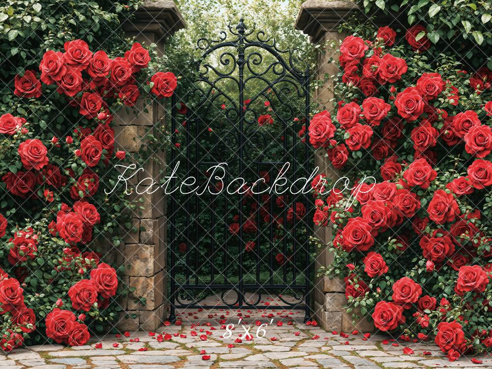Kate Red Roses Garden Gate Backdrop Designed by Emetselch - Kate Backdrop AU