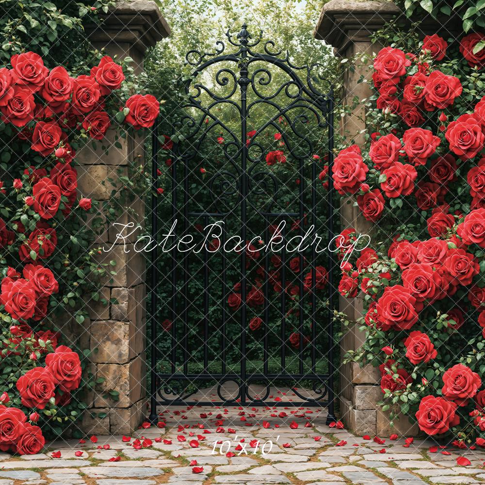 Kate Red Roses Garden Gate Backdrop Designed by Emetselch - Kate Backdrop AU