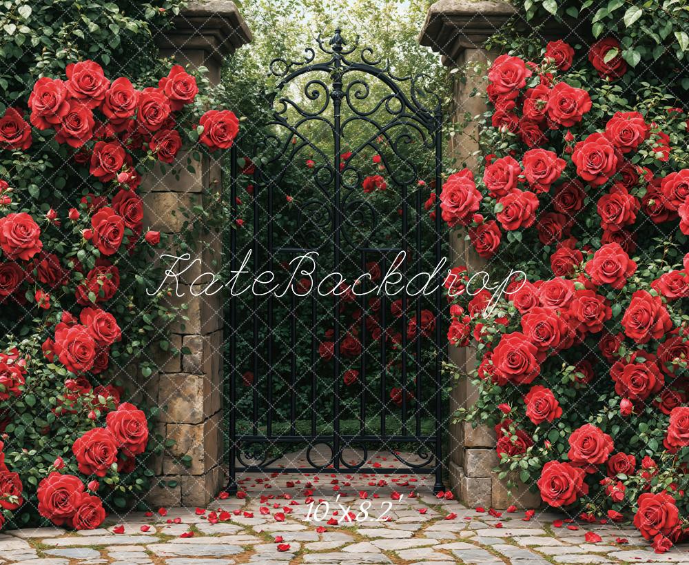 Kate Red Roses Garden Gate Backdrop Designed by Emetselch - Kate Backdrop AU