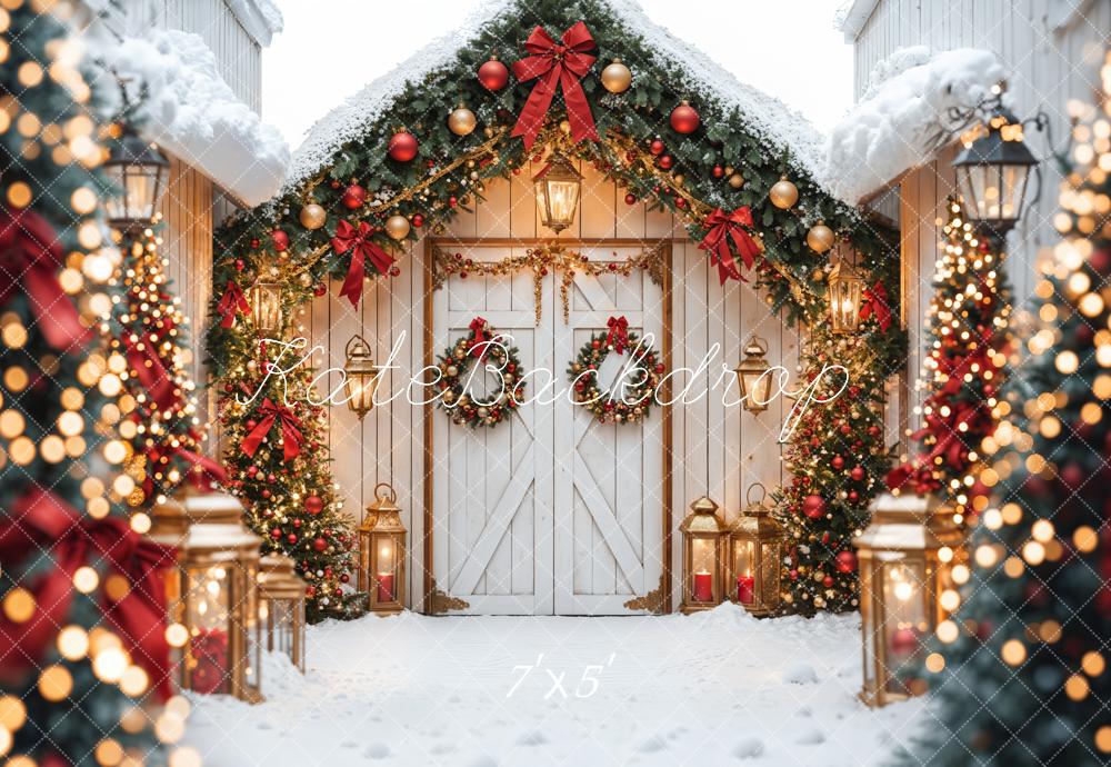 Kate Christmas White Snow House Bokeh Backdrop Designed by Emetselch - Kate Backdrop AU