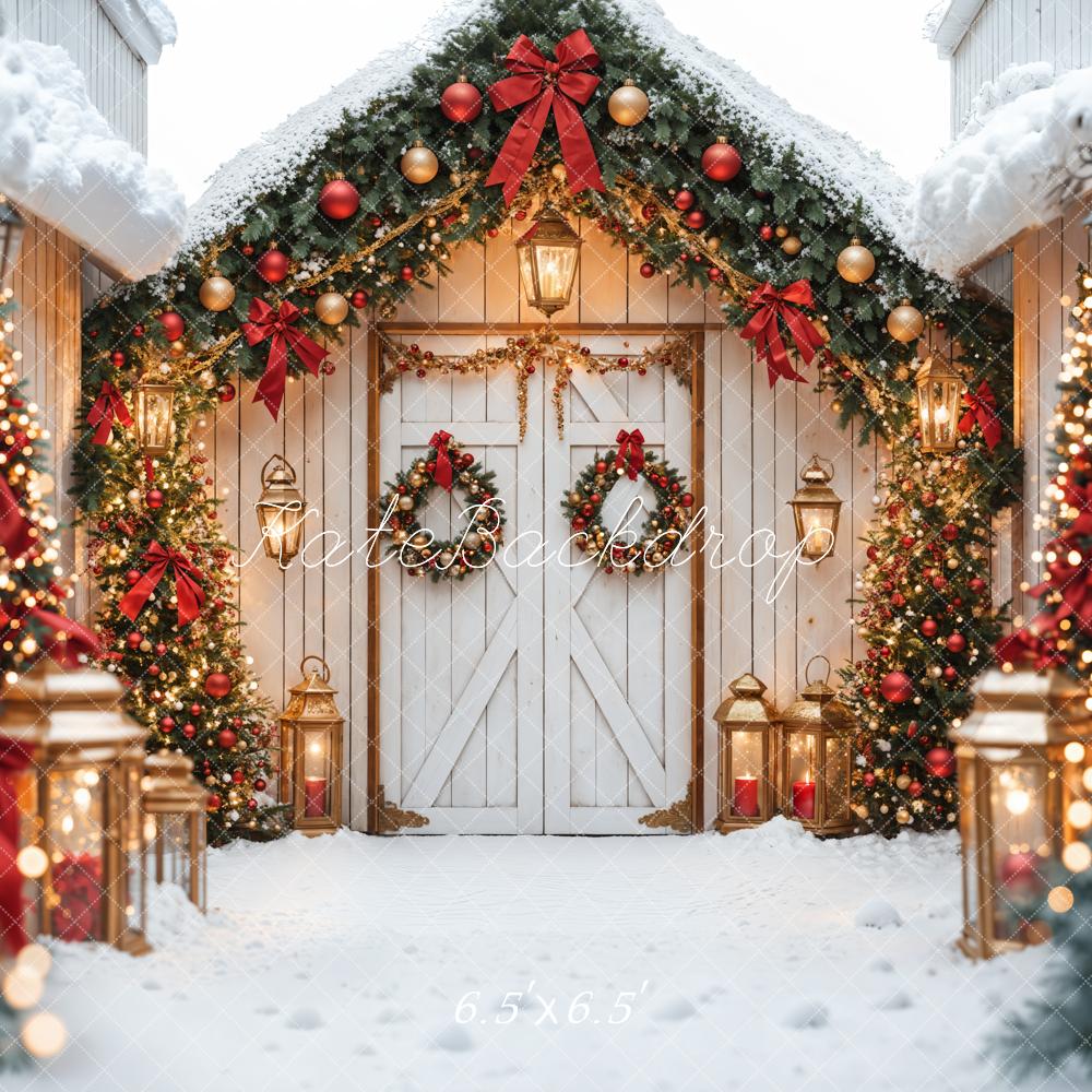 Kate Christmas White Snow House Bokeh Backdrop Designed by Emetselch - Kate Backdrop AU