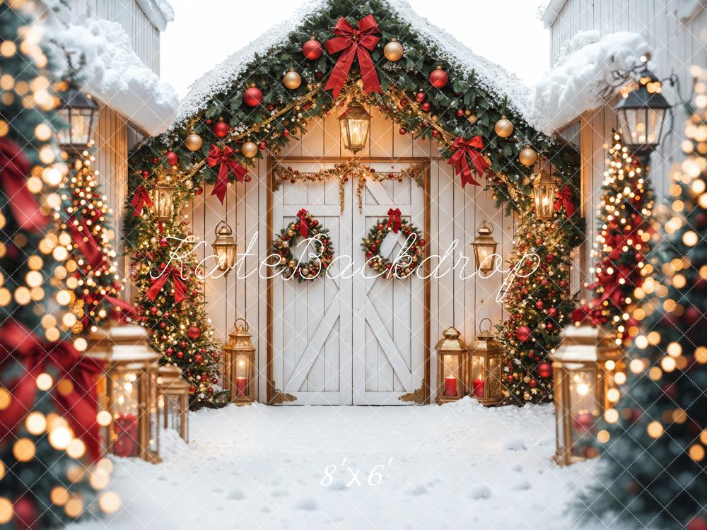 Kate Christmas White Snow House Bokeh Backdrop Designed by Emetselch - Kate Backdrop AU