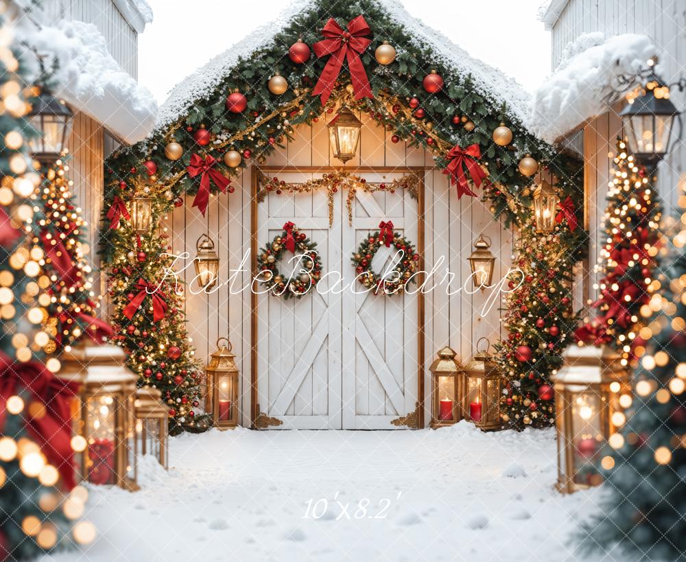 Kate Christmas White Snow House Bokeh Backdrop Designed by Emetselch - Kate Backdrop AU