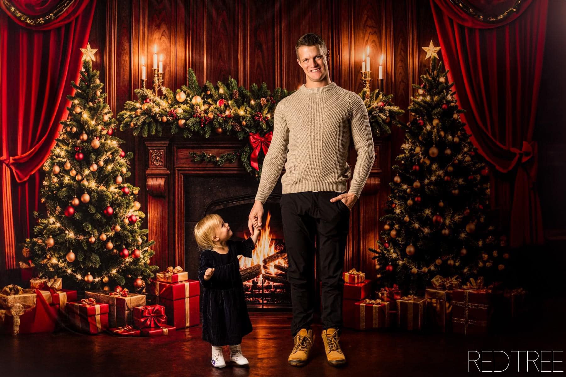 Kate Christmas Fireplace Tree Brown Backdrop Designed by Emetselch - Kate Backdrop AU