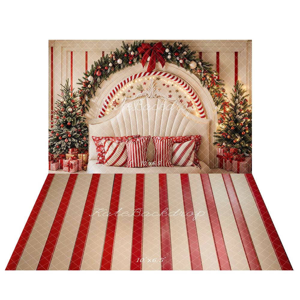 Kate Christmas Arch Decoration Headboard Backdrop+Red Stripes Wood Floor Backdrop - Kate Backdrop AU