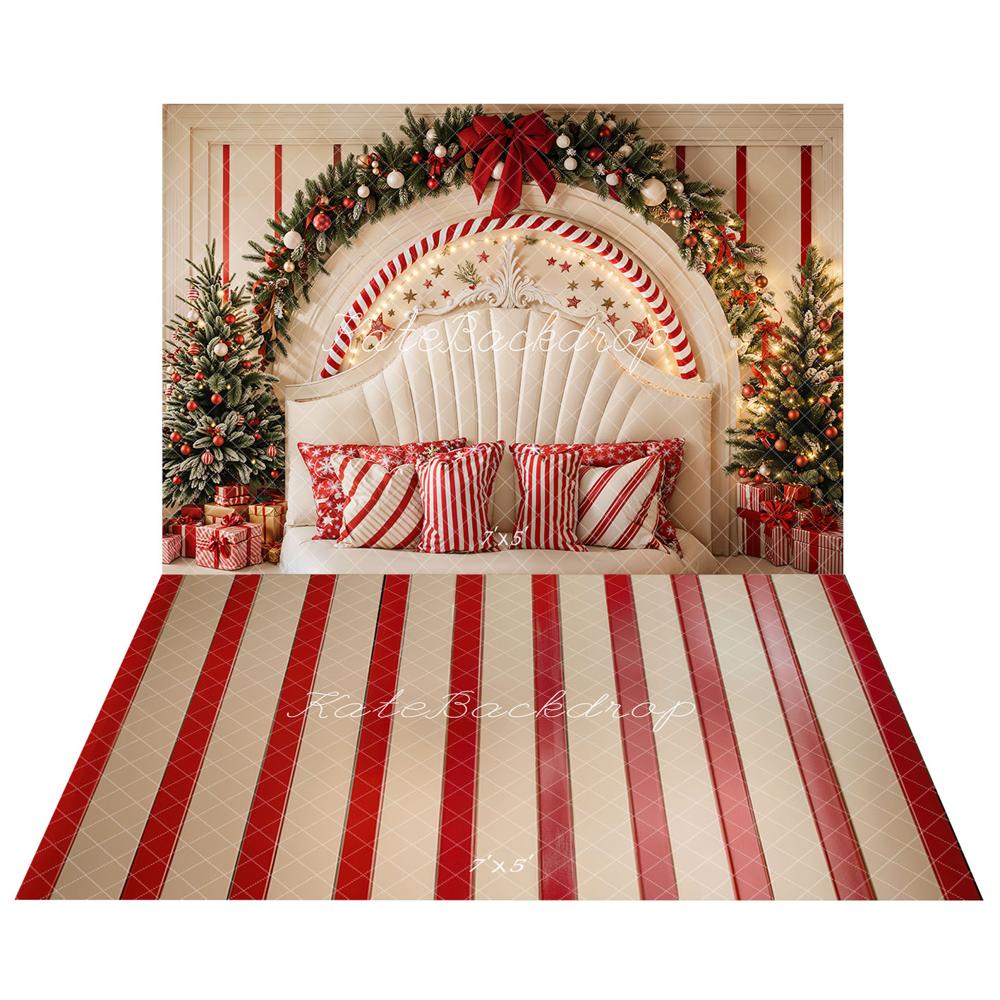 Kate Christmas Arch Decoration Headboard Backdrop+Red Stripes Wood Floor Backdrop - Kate Backdrop AU