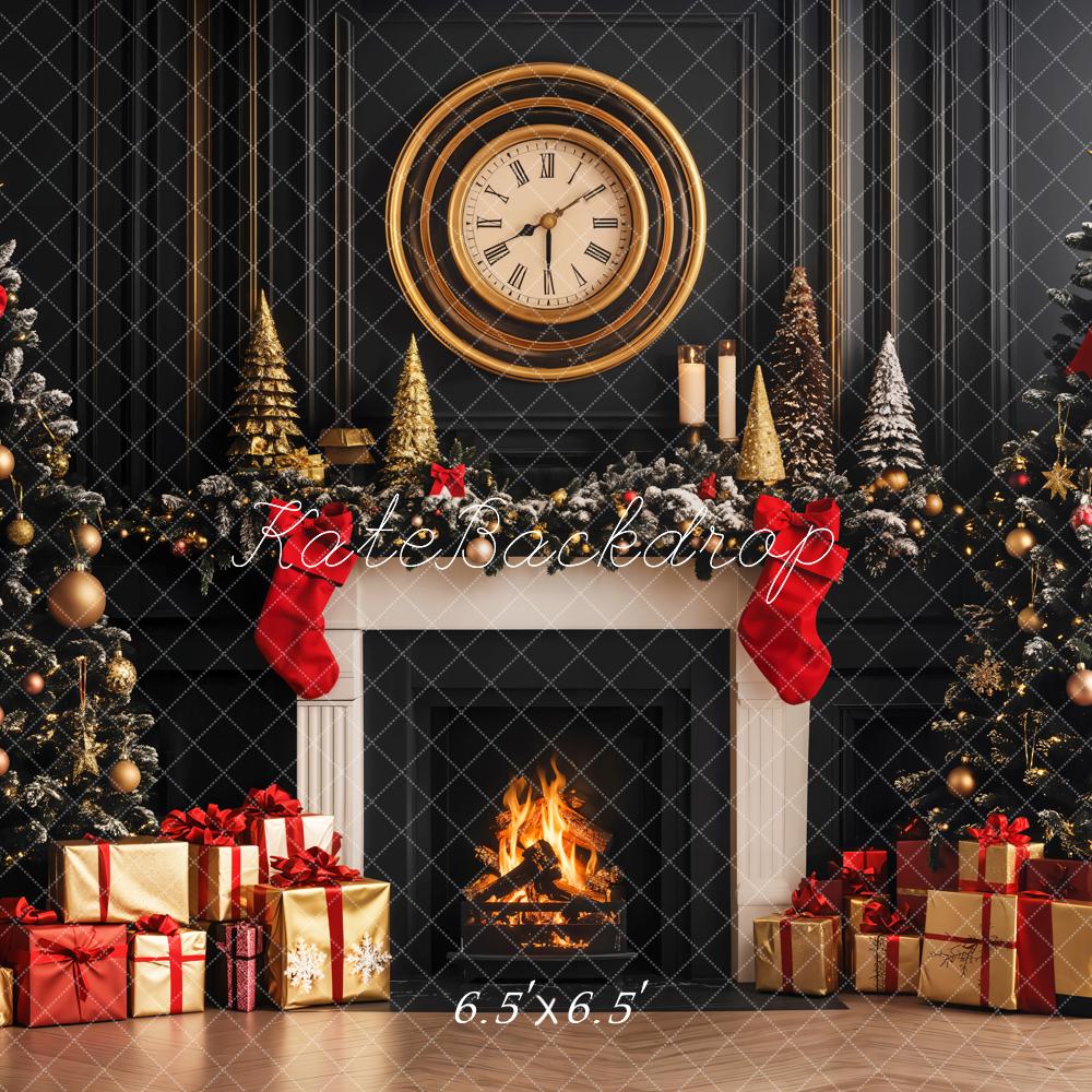 Kate Black Christmas Tree Backdrop Clock Gift Designed by Emetselch