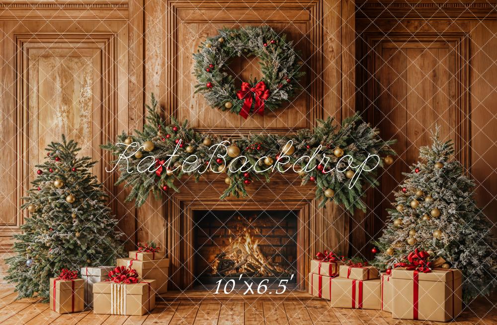 Kate Christmas Fireplace Wooden Wall Backdrop Designed by Emetselch - Kate Backdrop AU