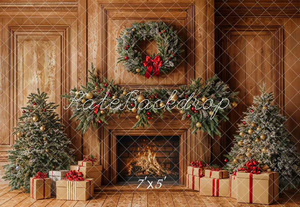 Kate Christmas Fireplace Wooden Wall Backdrop Designed by Emetselch - Kate Backdrop AU