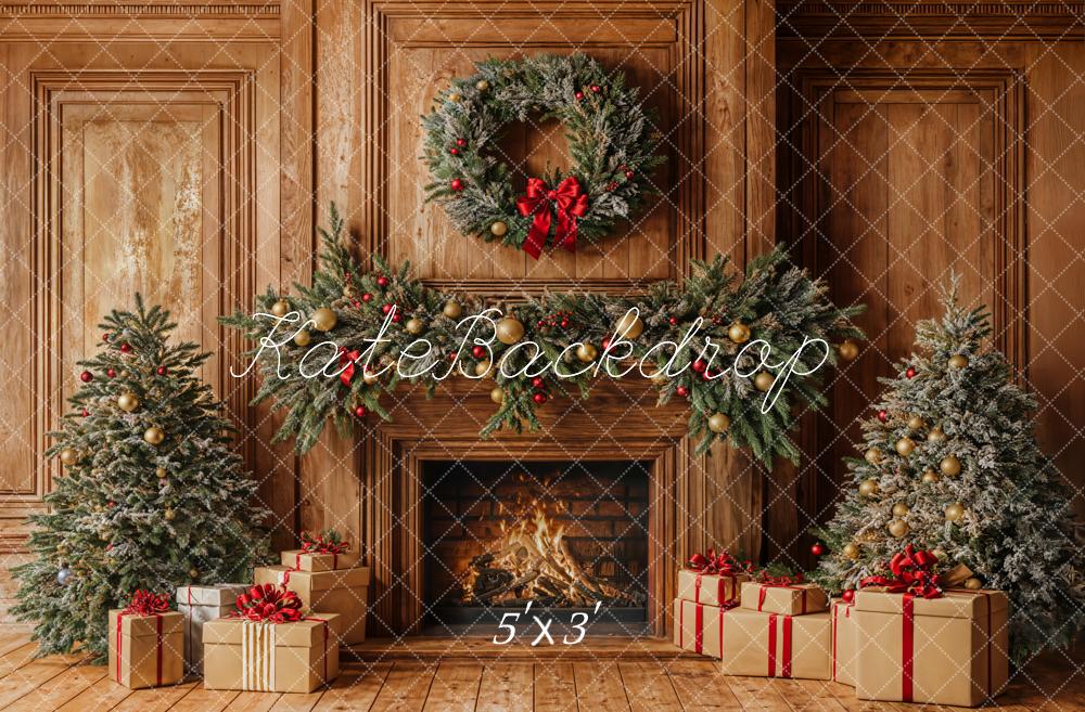 Kate Christmas Fireplace Wooden Wall Backdrop Designed by Emetselch - Kate Backdrop AU