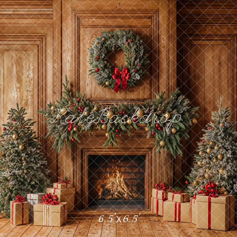 Kate Christmas Fireplace Wooden Wall Backdrop Designed by Emetselch - Kate Backdrop AU