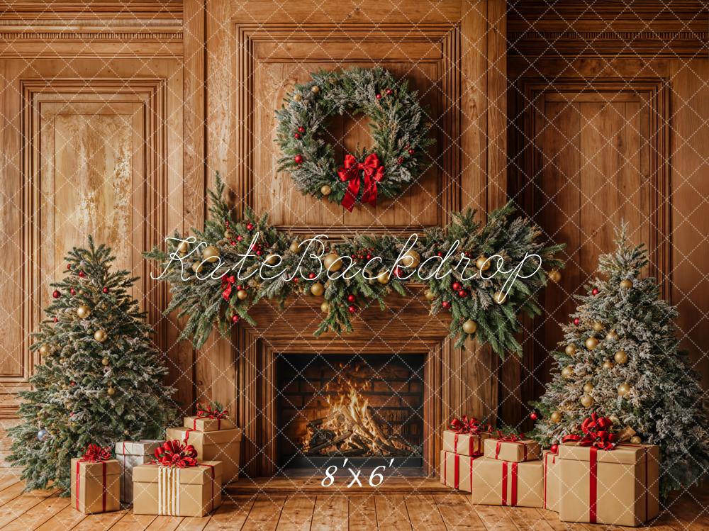 Kate Christmas Fireplace Wooden Wall Backdrop Designed by Emetselch - Kate Backdrop AU