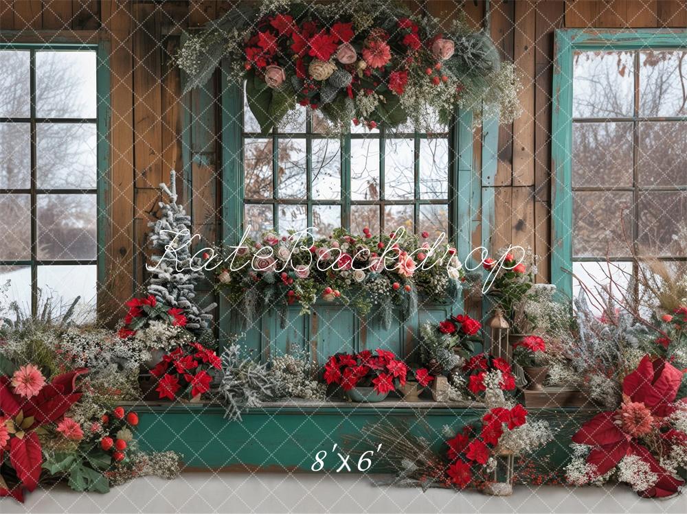 Kate Floral Barn Christmas Windows Backdrop Designed by Laura Bybee - Kate Backdrop AU