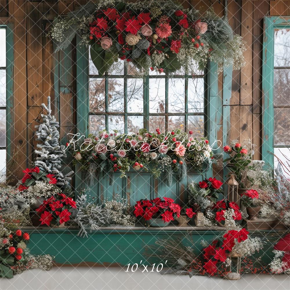 Kate Floral Barn Christmas Windows Backdrop Designed by Laura Bybee - Kate Backdrop AU