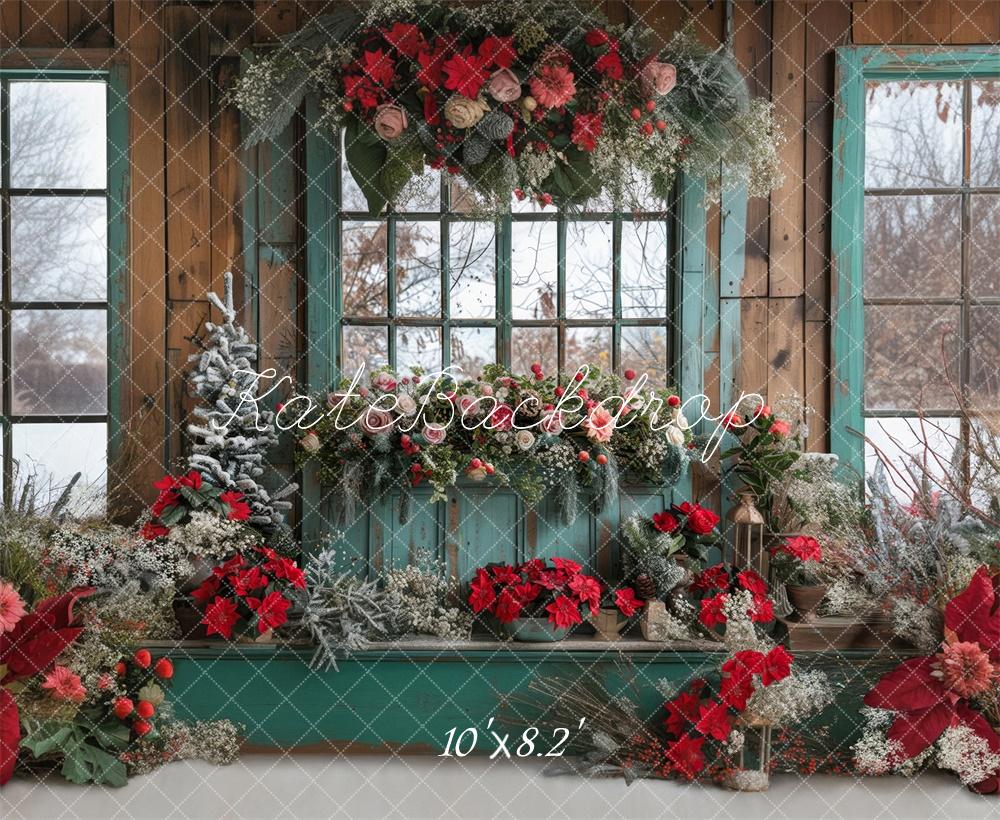 Kate Floral Barn Christmas Windows Backdrop Designed by Laura Bybee - Kate Backdrop AU