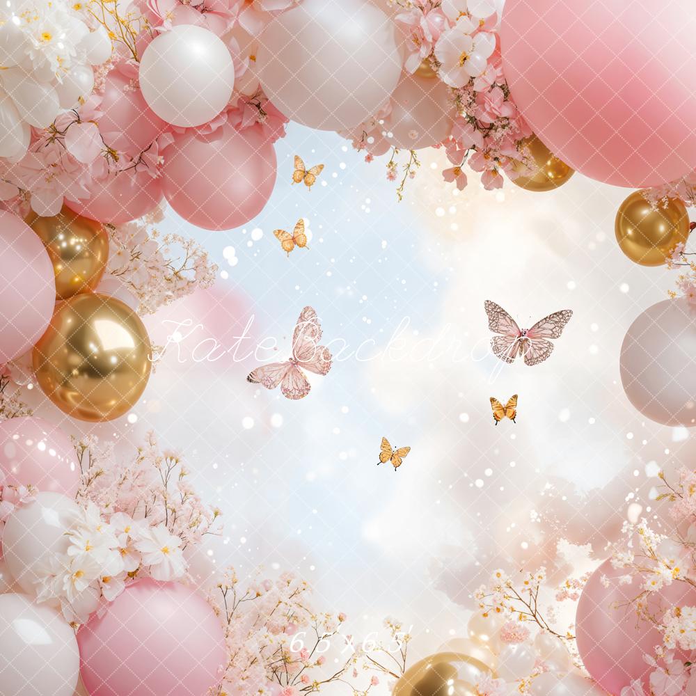 Kate Pink Balloon Birthday Butterfly Backdrop Designed by Emetselch - Kate Backdrop AU