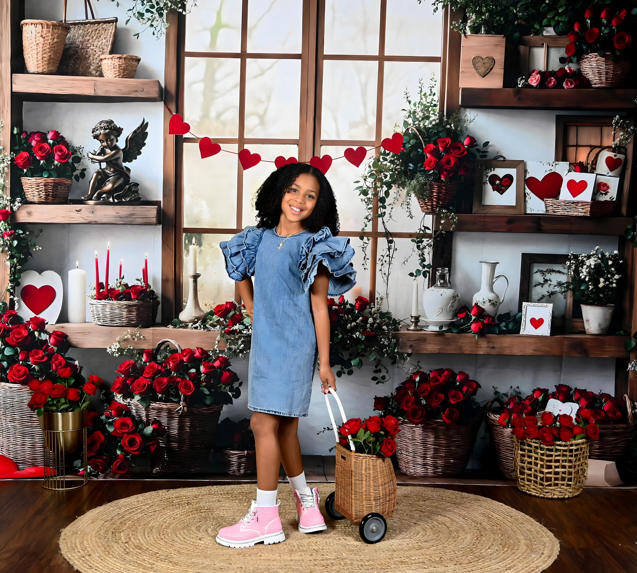 Kate Valentine's Day Roses Shelves Backdrop Designed by Emetselch - Kate Backdrop AU