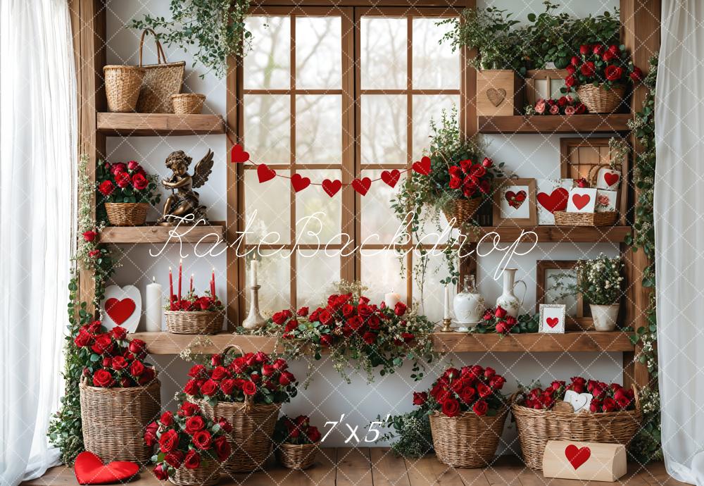 Kate Valentine's Day Roses Shelves Backdrop Designed by Emetselch - Kate Backdrop AU