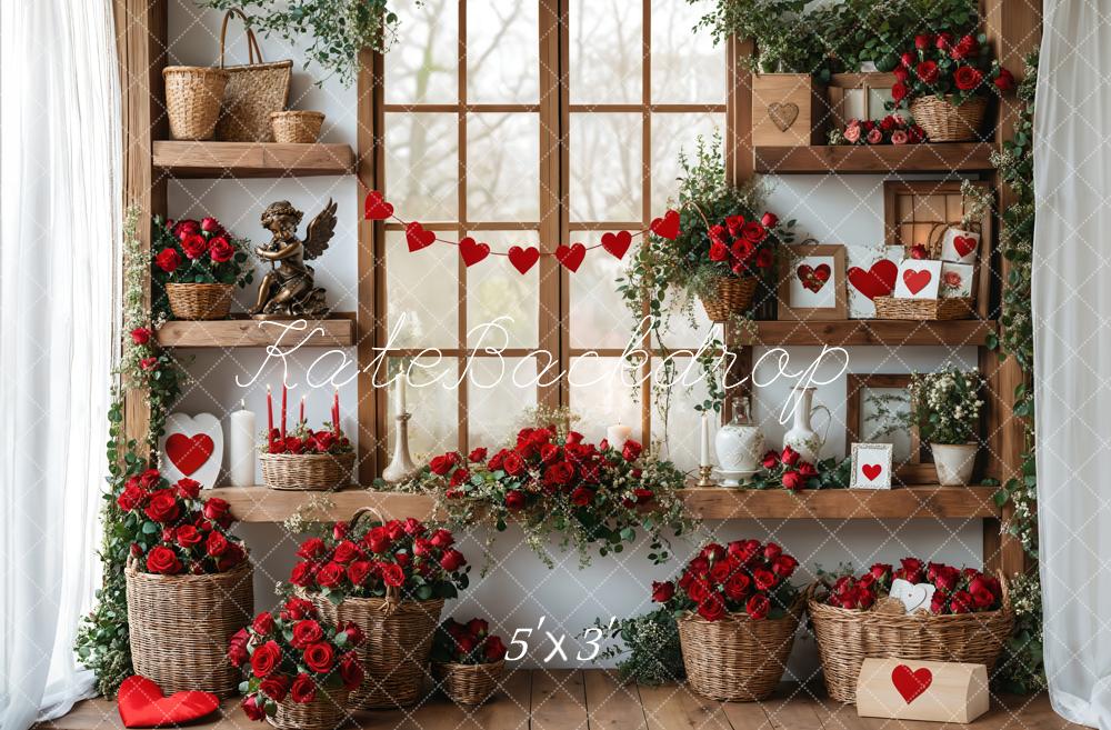 Kate Valentine's Day Roses Shelves Backdrop Designed by Emetselch - Kate Backdrop AU