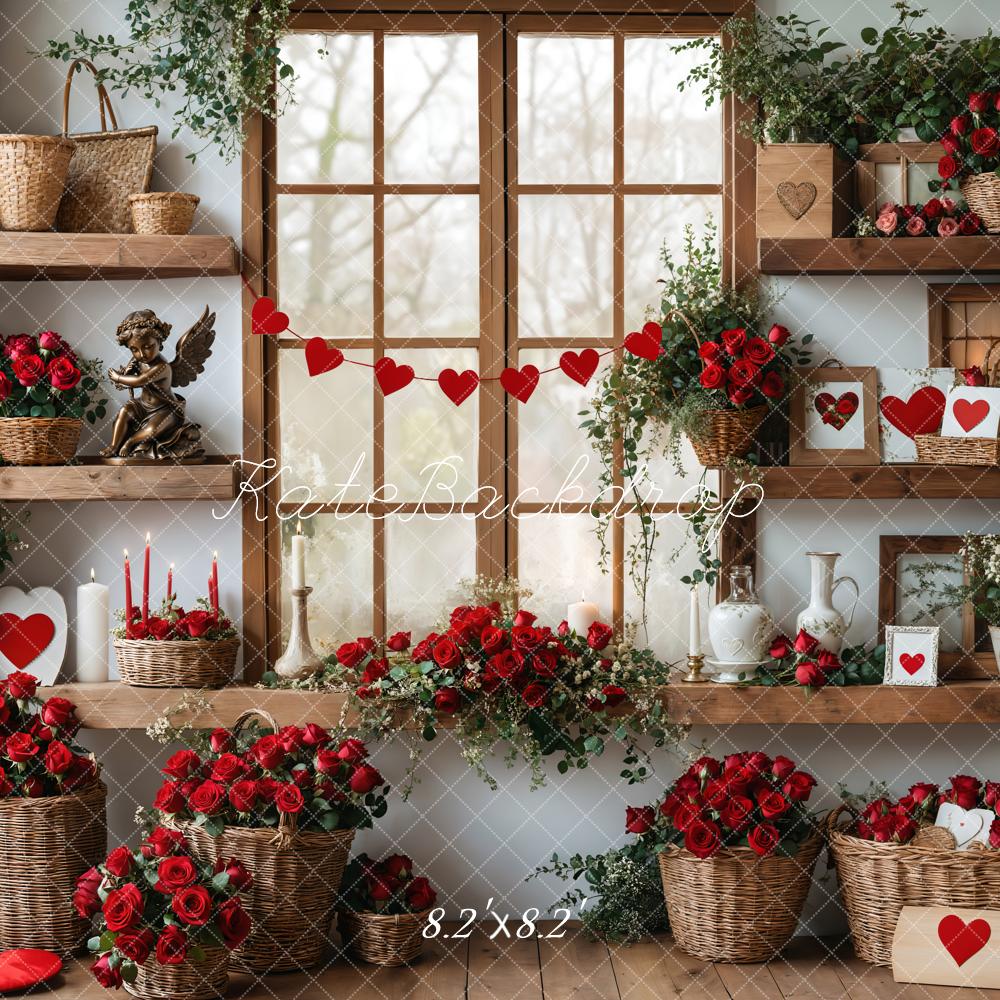 Kate Valentine's Day Roses Shelves Backdrop Designed by Emetselch - Kate Backdrop AU