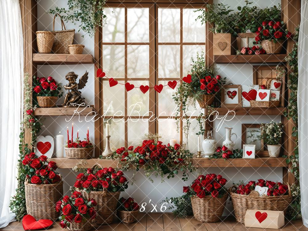 Kate Valentine's Day Roses Shelves Backdrop Designed by Emetselch - Kate Backdrop AU