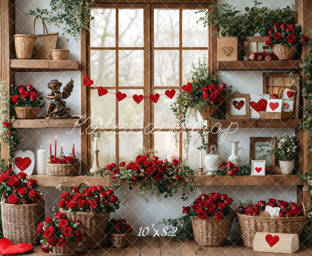 Kate Valentine's Day Roses Shelves Backdrop Designed by Emetselch - Kate Backdrop AU