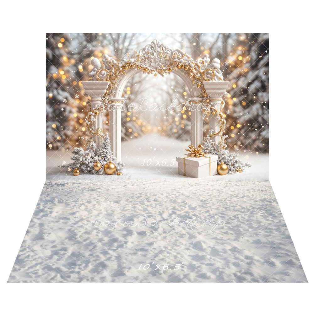 Kate Christmas Snowy Wonderland Arch Backdrop+Winter Snow Floor Backdrop - Kate Backdrop AU