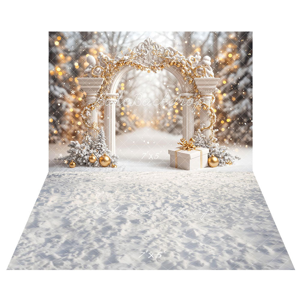 Kate Christmas Snowy Wonderland Arch Backdrop+Winter Snow Floor Backdrop - Kate Backdrop AU