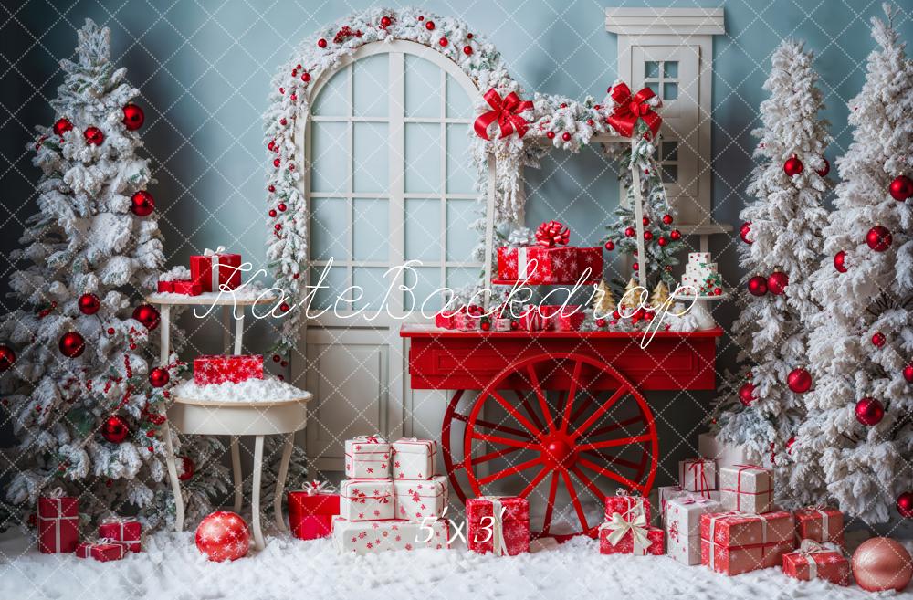 Kate White Snow Christmas Tree Backdrop Doors Trolleys Designed by Emetselch - Kate Backdrop AU