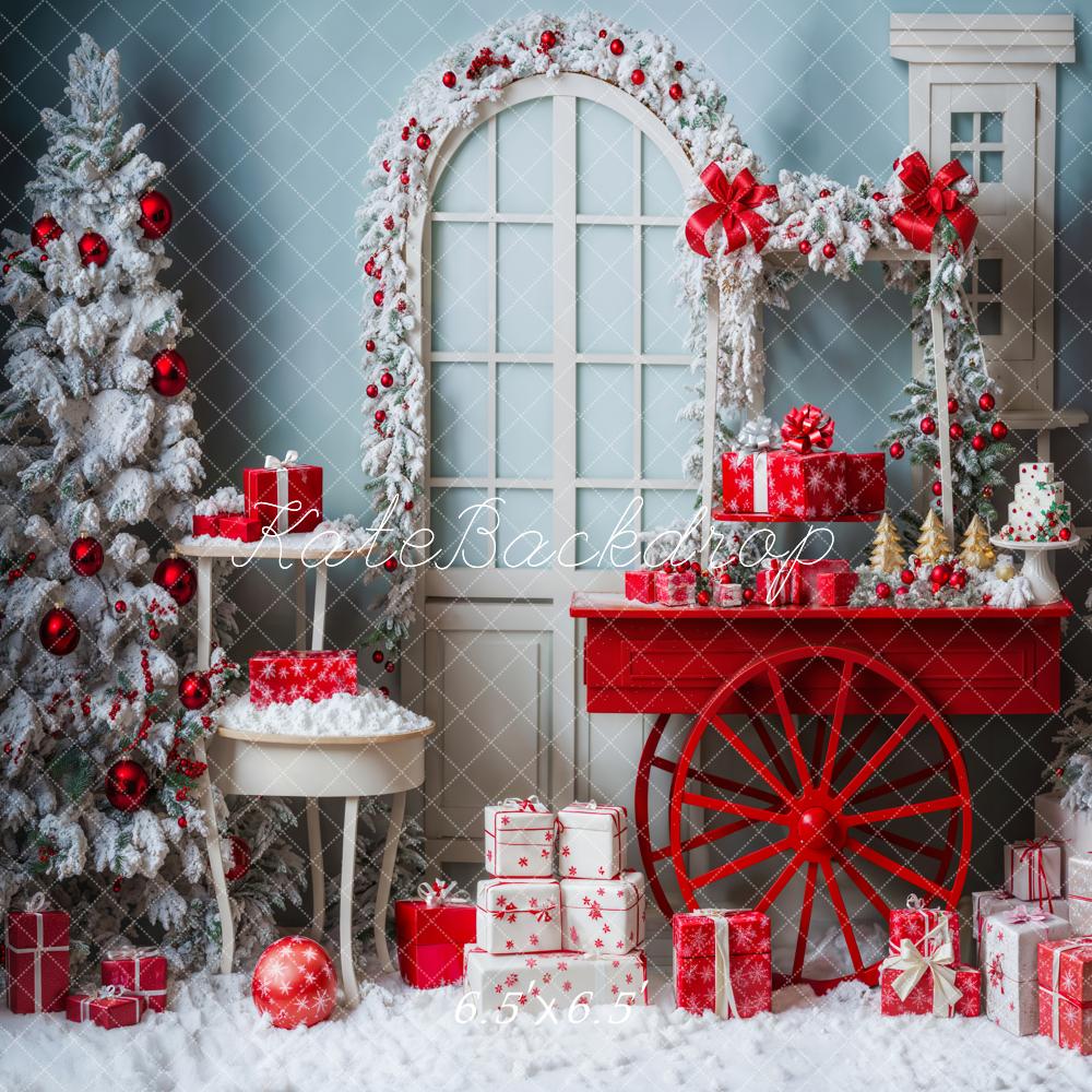 Kate White Snow Christmas Tree Backdrop Doors Trolleys Designed by Emetselch - Kate Backdrop AU