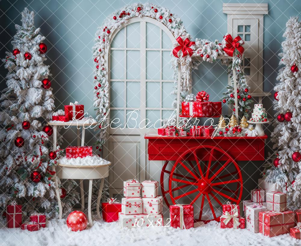Kate White Snow Christmas Tree Backdrop Doors Trolleys Designed by Emetselch - Kate Backdrop AU