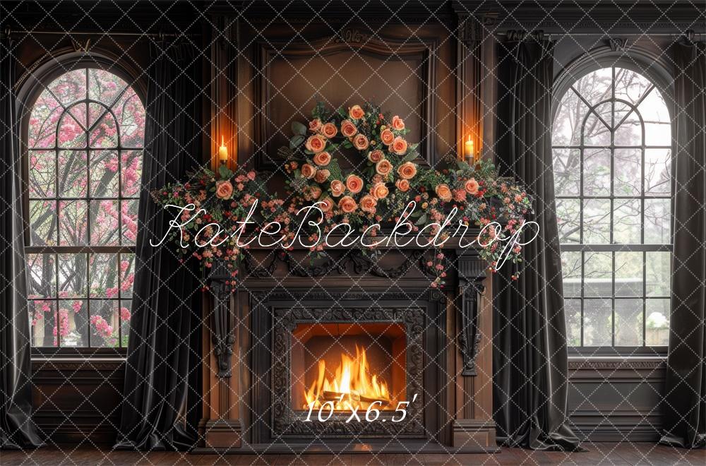 Kate Navy Brown Rose Fireplace Backdrop Designed by Mini MakeBelieve - Kate Backdrop AU