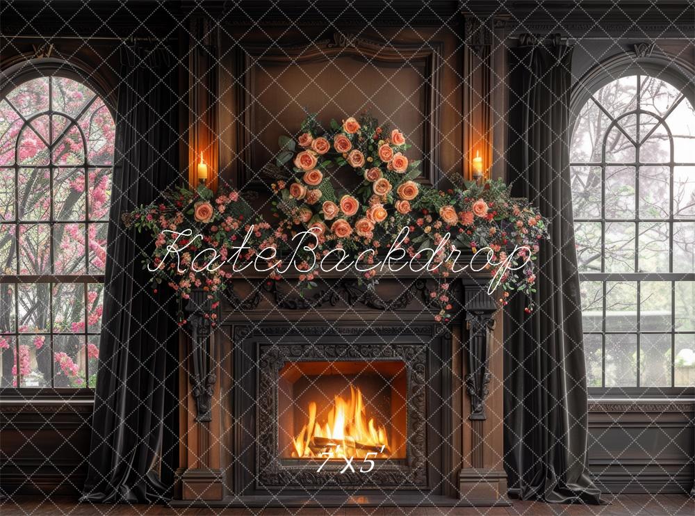 Kate Navy Brown Rose Fireplace Backdrop Designed by Mini MakeBelieve - Kate Backdrop AU