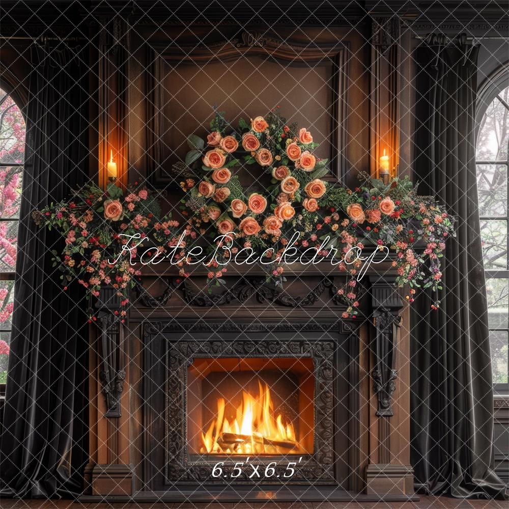 Kate Navy Brown Rose Fireplace Backdrop Designed by Mini MakeBelieve - Kate Backdrop AU