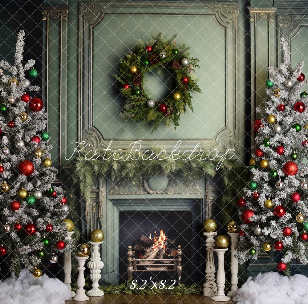 Kate Decorated Elegant Christmas Fireplace Backdrop Designed by Mandy Ringe Photography - Kate Backdrop AU