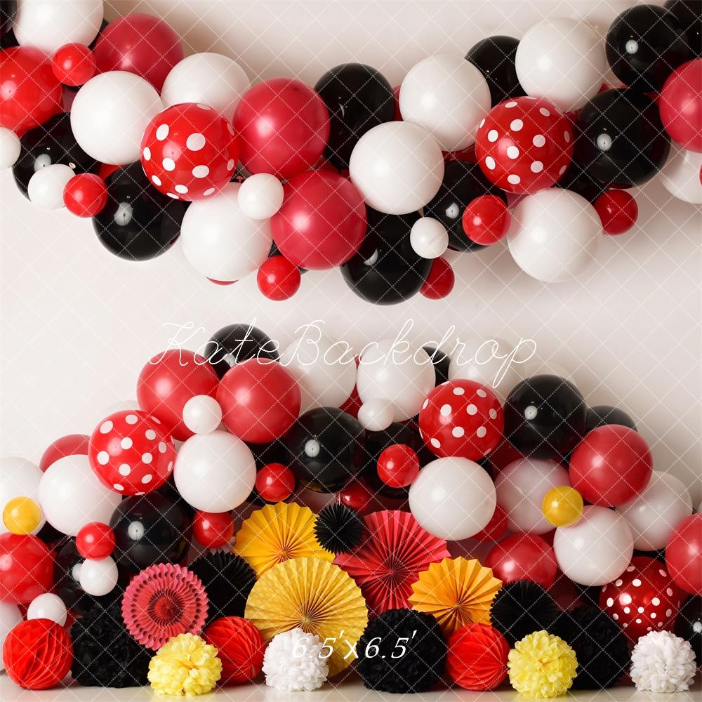Kate Red Black Yellow Birthday Balloons Backdrop Designed by Mandy Ringe Photography - Kate Backdrop AU