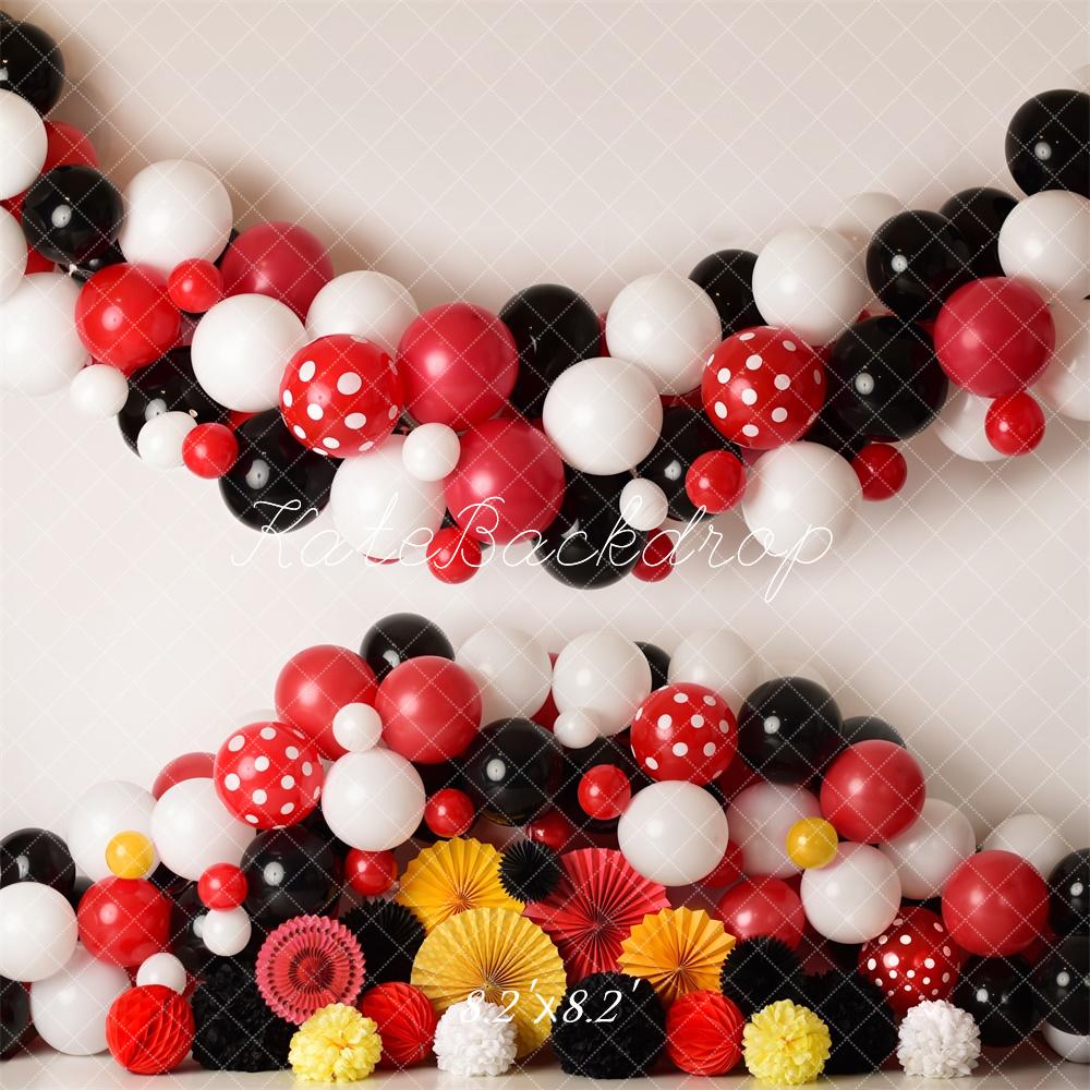 Kate Red Black Yellow Birthday Balloons Backdrop Designed by Mandy Ringe Photography - Kate Backdrop AU