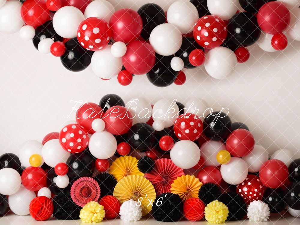 Kate Red Black Yellow Birthday Balloons Backdrop Designed by Mandy Ringe Photography - Kate Backdrop AU