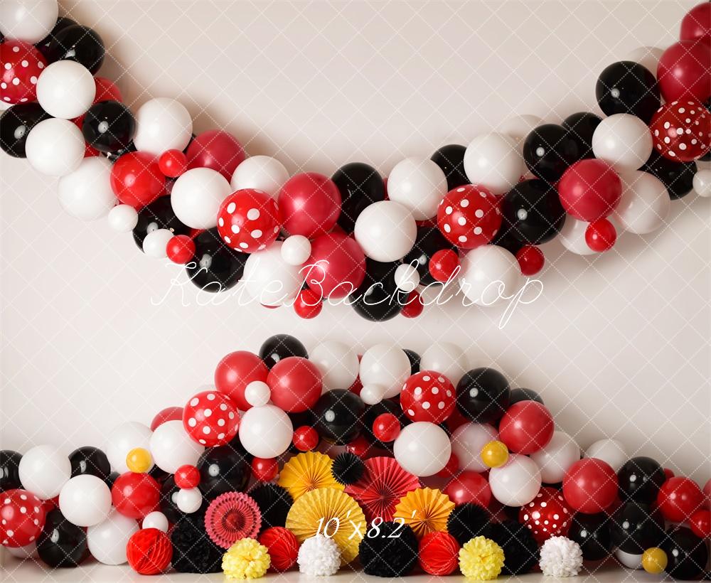 Kate Red Black Yellow Birthday Balloons Backdrop Designed by Mandy Ringe Photography - Kate Backdrop AU